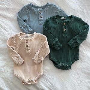 Little One Shop Henley Ribbed Bodysuit, Set of 3 Size 0-3mo